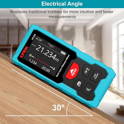 Kiprim 393ft Dual Laser Distance Measuring Tool LD120S, 120m Total Range, Electronic Level, Precise Measurements, and Pythagorean Function - Ideal for Construction, DIY, and Home Renovation