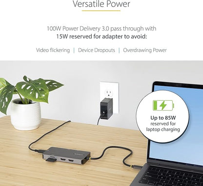 StarTech.com 8-in-1 Mini Docking Station for Windows, ChromeOS and Ubuntu, Dual 4K 60Hz HDMI Video, HDR10, USB 5Gbps Hub, 100W Laptop Charging, GbE, SD, MicroSD
