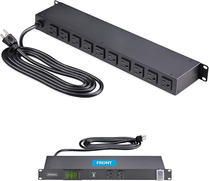 StarTech.com 12-Outlet Horizontal Rack Mount Metered PDU, 1U Server Power Strip w/Surge Protector, 8ft/2.4m Power Cable, TAA