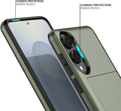 Nvollnoe for Samsung Galaxy S25 Edge Case with Card Holder Dual Layer Heavy Duty Protective Case Hidden Card Slot Slim Wallet Cover for Samsung S25 Edge 6.7''(Green)
