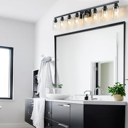DIKAIDA 8 Light Bathroom Vanity Lights Over Mirror, 52inch Black Vanity Lights Fixtures Matte Black Modern Vanity Lights Black Bathroom Wall Lighting for Mirror Bedroom,Living Room