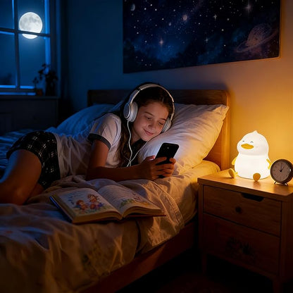 Duck Night Light for Kids, Cute Benson Ducks Gifts, Squishy Touch Silicone Animal Nursery Bedside Lamp Goose Gifts, Dimmer & Rechargeable, Birthday Gifts for Boys Girls Women Teen(Hip Hop Duck)