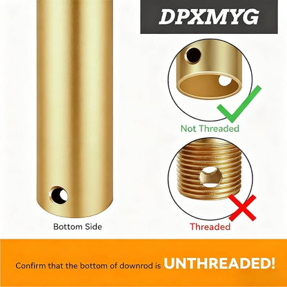 DPXMYG 24 inch Ceiling Fan Downrod with Extension Cord, 2 FT Gold Downrod for Ceiling Fan, 1 inch Outside Diameter, Boom Suitable for a Wide Range of Fans (Gold, Not Threaded)