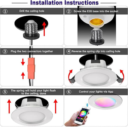 Vanance 3 Inch Smart Recessed Light 10Pack, RGBCW, 2700K-6500K CCT Selectable, Dimmeble, Multicolorred Color Changing LED Downlight, New Construction or Remodel Canless Recessed Downlight