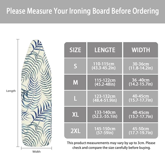 ZCFYGDX Easy Installation 18 x 58 Ironing Board Covers - Hawaiian Palm Leaf Print Elastic Edge & Nylon Buckle Straps Fasteners, Suitable for Most Iron Board, Stain Resistant Protective Cover