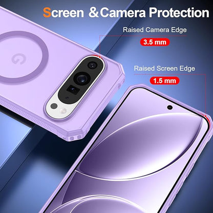 Magnetic for Google Pixel 9/Pixel 9 Pro Case, [Military Grade Drop Protection] [Compatible with MagSafe] Shockproof Slim Translucent Matte Anti-Slip for Women Girls Men Case, Lavender