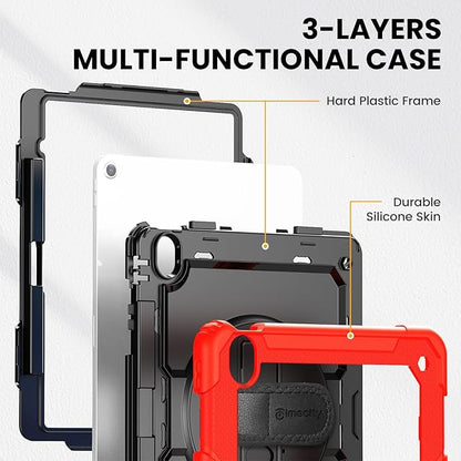 timecity for iPad Air 13 Inch Case M3 2025/ M2 2024, 360° Rotating Stand, Pencil Holder & Wireless Charging, Shockproof with Screen Protector & Shoulder Strap - for Designers & Professionals, Red