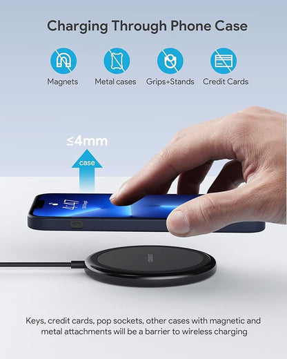 Wireless Charger, 15W Max Fast Wireless Charging Pad 2-Pack Compatible with iPhone16/16Plus/16Pro /16ProMax/iPhone15/15Pro/15Plus/14/13/12/Samsung S24 /S24Ultra/S23Ultra/S22/S21,AirPods Pro 2