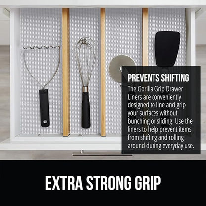 GORILLA GRIP powerGRIP Drawer Shelf and Cabinet Liner, Thick Strong Hold, Non-Adhesive Liners Protect Kitchen Cabinets and Cupboard, Bathroom Drawers, Easy Install, Breathable Mat, 20" x10' Light Gray