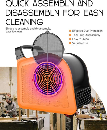 Puligoth Air Mover Blower Fan: High Velocity Floor Fans for Cooling and Drying, Carpet Dryer with Heater, Filter, UV Light, 3 Speeds, 185° Rotating for Industrial, Orange