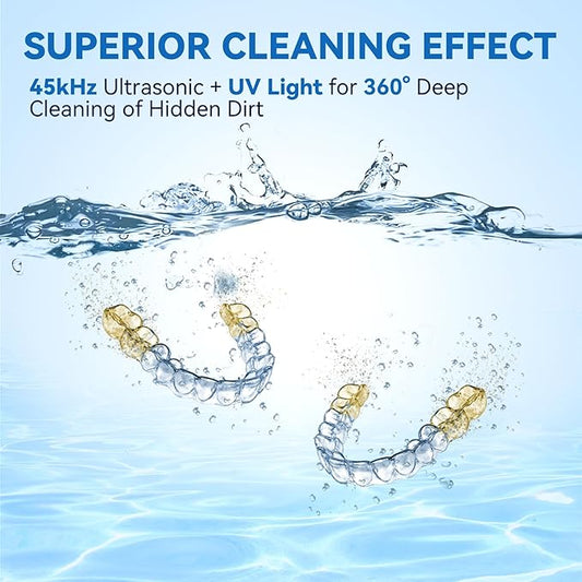 Hosoote Dental Ultrasonic Retainer Cleaner Machine, 45kHz Cleaning Pod, 200mL, 4 Modes & Digital Timer for Dentures, Aligners, Mouth Guards, Night Guards, Braces, Toothbrush Heads, Jewelry