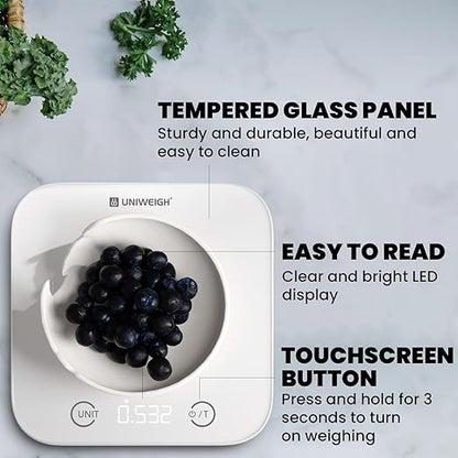 UNIWEIGH Kitchen and Bathroom Bundle-Digital food scale for Ounces and Grams11lb,Slim body weight Scale 400lb,Tempered glass,touch button LCD display,Precise Weight Measuring and Portion Control,white