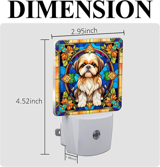 PODMemory Shih Tzu Stained Glass Night Lights Plug into Wall for Room, Shih Tzu Night Light LED for Bedroom
