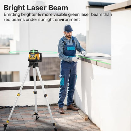 Self-Leveling Green Rotary Laser Level Kit, 2000ft Range with Receiver, ±1/8" Accuracy at 100ft, Class II ≤ 5 mW Laser, IP66 Waterproof, Includes Tripod, Grade Rod & Carrying Case