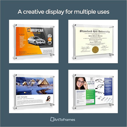 ArtToFrames 10x13 Inch Double Panel Floating Acrylic Picture Frame (Full Frame is 14x17) comes with Black Standoff Hardware, Made in the USA, 5 Pack