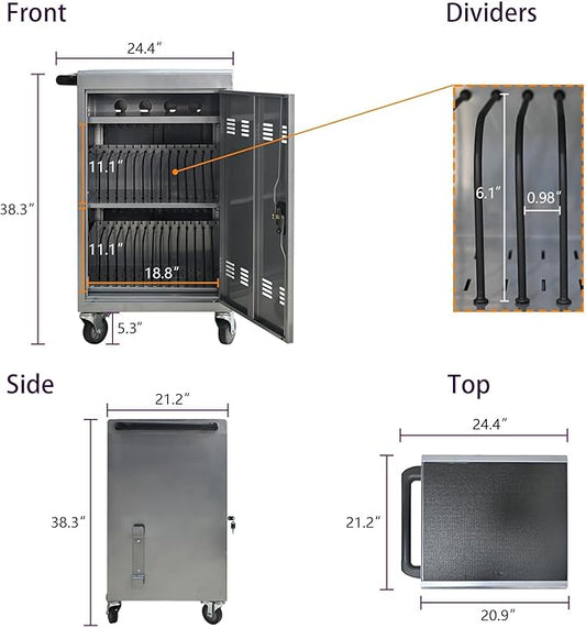 32-Bay Mobile Charging Cart with Keyed Lock, Steel Laptop & Tablet Charging Cabinet with Cable Management, Rolling Power Station for Classroom, Office, School, Library