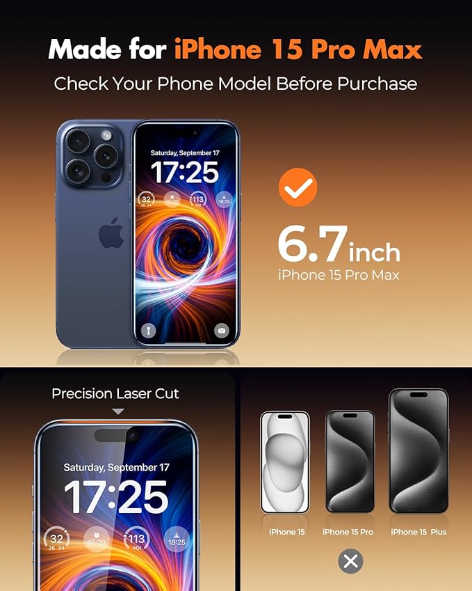 UNBREAKcable Anti-Glare Screen Protector for iPhone 15 Pro Max [2-Pack], 9H Hardness Tempered Glass, Anti-fingerprint, Enhanced Clarity, Anti-Blue Light, Easy to Install, Polishing Cloth Included