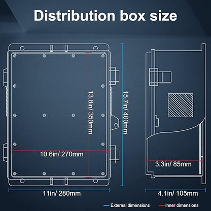 Namunanee Outdoor Electrical Junction Box, ABS Water Resistant Enclosure with Internal Mounting Panel & Hinged Cover, 15.7" H* 11" L* 4.1" W
