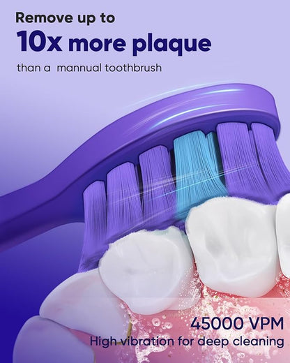 MySmile DY156 Electric Toothbrush for Adults, Rechargeable Sonic Battery Toothbrush Portable with 3 Brush Heads, 2 Mins 5 Modes Smart Timer, 45000VPM, One Charge for 60 Days