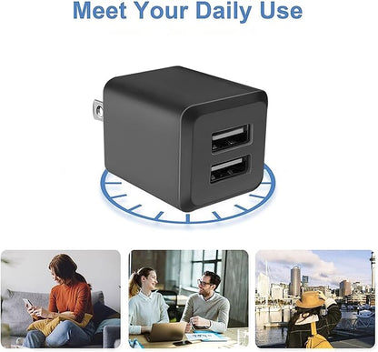 USB Wall Charger, Charger Block，Dual Port USB Cube Chargers，Power Adapter Charging Plug Box Brick for Phone 14/13/12/11/Pro Max/SE/XS/XR/X,Android Phones, and More (Black)