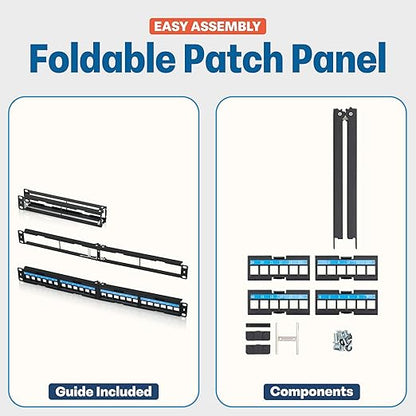 Everest 24 Port Keystone Patch Panel (1-Pack) - Removable 6-Port Panels - Use with Slim Profile Keystones ONLY (Wider Jacks May not fit Side by Side)