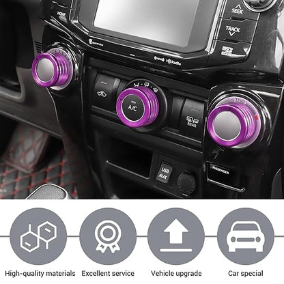 JeCar Air Conditioner Button Trim Cover Aluminum Alloy Knob Cover Fit for Toyota 4Runner 2010-2023, Purple