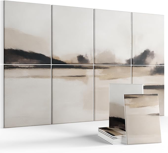 Wall Art Acoustic Panels,47''X31''Sound Absorbing Panels-8-Pack with 50 Adhesive Tabs, Decorative Sound Absorbing Panels for Living Room and Recording Studio, Offices-Mist Reflections