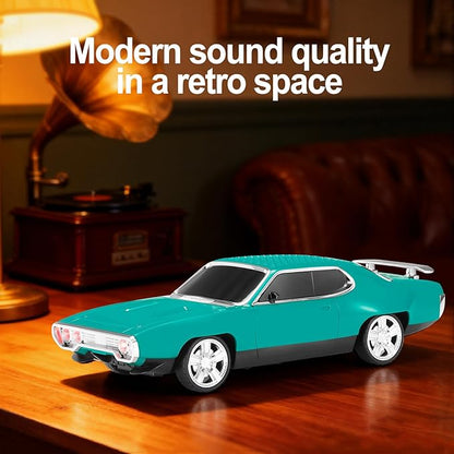 Retro Car Bluetooth Speaker with HD Stereo Sound, TWS Pairing, LED Party Lights, Built-in Microphone, Portable Wireless American Vintage-Style Bluetooth Speaker for Home, Office & Outdoor (Green)