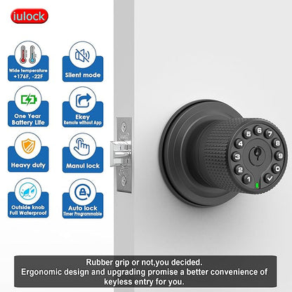 iulock Keypad & Key Smart Door Lock, 50 User Codes, Waterproof, Auto Lock - Matte Black