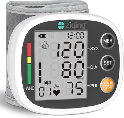 Wrist Blood Pressure Monitor for Home Use, Rechargeable Bp Machine Automatic Digital BP Monitor with Voice Broadcast, Large LCD Display, 2×99 Memory BP Cuff 5~7.7in, Black