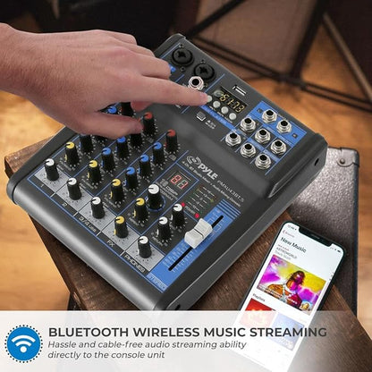 Pyle Professional Audio Mixer Sound Board Console System- Interface 4 Channel Digital USB Bluetooth MP3 Computer Input 48V Phantom Power Stereo DJ Studio Streaming FX 16-Bit DSP Processor- PMXU43BT.5