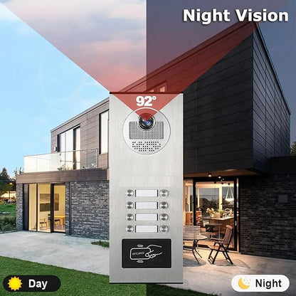 Wired Apartment Video Intercom System,1080P HD Video Doorbell, Compatible with 8 Units 7-inch Touchscreen,Supports Motion Detection,Two-Way Audio,Tuya Smart Home