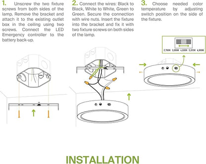 ASD LED 9" Round Flush Mount Ceiling Light Fixture, Low Profile Surface Lighting | 5CCT, Dimmable, Battery Backup, ETL Listed | 18W 1600LM 2700-6000K 120V | Kitchen, Bedroom, Hallway Lamp | White