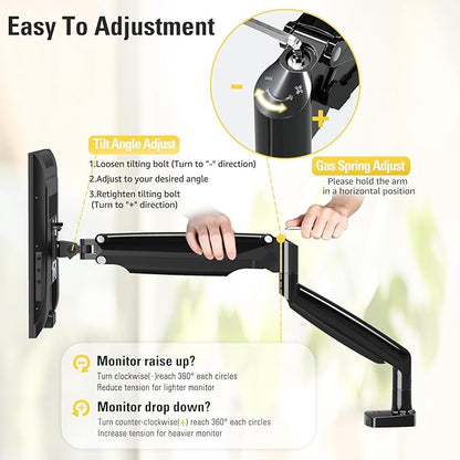 DreamAxis Single Monitor Mount Stand for 22-40" Computer Screens, Heavy Duty Gas Spring Monitor Arm Holds Up to 30.9 lbs, Adjustable Vesa Mount with C-Clamp & Grommet Base, Black