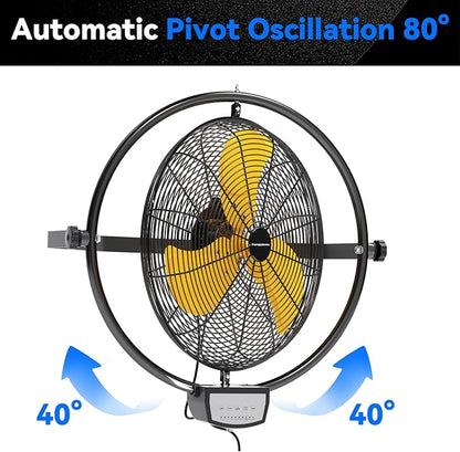 2 PCS 20 IN 5500 CFM Remote Control Wall Mount Fan, 3 Speed High Velocity Wall Fan with Timer, Air Circulator for Garage, Commercial, Greenhouse, Warehouse & Gazebo Use, UL Listed