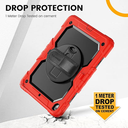 Timecity Case for iPad 9th/ 8th/ 7th Generation 10.2 inch - Heavy Duty Protective Cover with Screen Protector, Rotating Stand, Shoulder Strap & Pencil Holder | Kids-Friendly (Red)