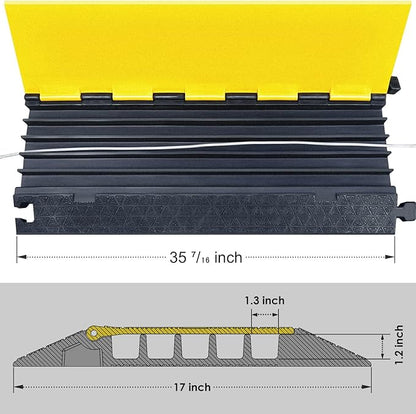 OranLite Rubber Cable Protector Ramp, Heavy Floor Cable Wire Cord Cover Speed Bumps 22000Lbs Load Capacity, Driveway Hose Cable Ramp Protective Cover for Indoor and Outdoor (5-Channel x 2Pcs)