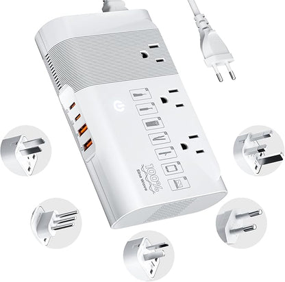 DOACE 220v to 110v Voltage Converter for European Travel: Max 500W Pure Sine Wave Voltage Converter US to Europe - 220 to 110 International Power Adapter Plug Combo Step Down Transformer White