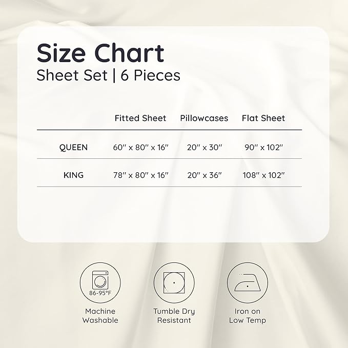 Bambaw 100% Viscose Derived from Bamboo Queen Size 6 Piece Sheet Set - Cooling Bed Sheets, Deep Pocket Queen Sheets, Fits Up to 16'' Mattresses (Moonlight Gray)