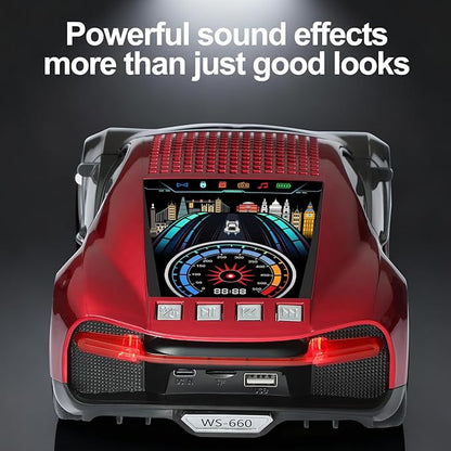 WSTER Luxury Sports Car Model Bluetooth Speaker with HD Sound, TWS Stereo Pairing, Display Screen, Built-in Microphone, Unique Bluetooth Car Speaker for Home, Party, Outdoor & Beach (Red)