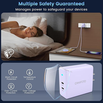 2Port 45W Super Fast Charger Type C, 2Pack 45W USB-C Charger Fast Charging for Samsung Galaxy S24 Ultra/S24+/S24/S23 Ultra/S23+/S22/S20/Note10+ with 2X 6.6ft Type C Cord (Purple)