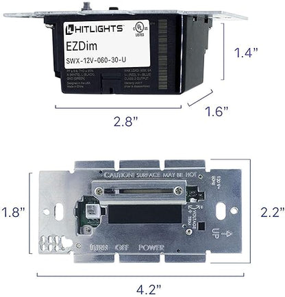 HitLights 100 Watt LED Driver and Dimmer Switch Single Integrated Unit, EZDim 120V AC – 24V DC Wall Dimmer Switch Compatible with Most Solid Color 24VDC Tape Lights and Fixtures, UL Listed