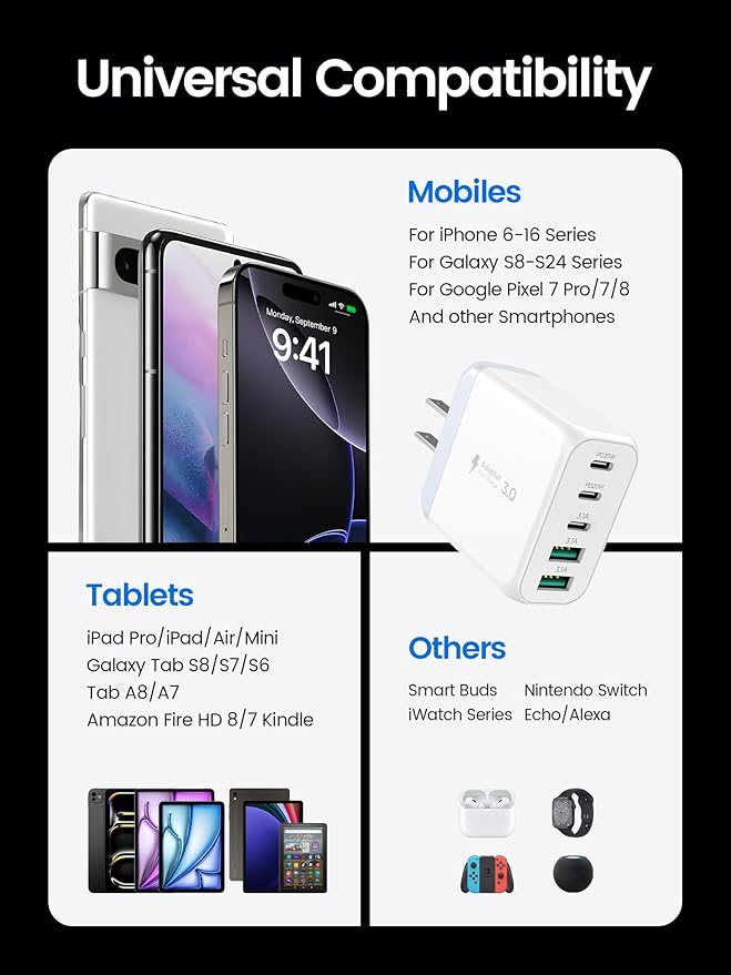 USB C Charger Block,EIZLXQ [2-Pack] Type C Charger Fast Charging,50W 5-Port USB Wall Chargers Multiport Type C Charging Block Cube for iPhone 16 15 14 13 12 11 Pro Max XS,iPad,Samsung&More-3C2A-White