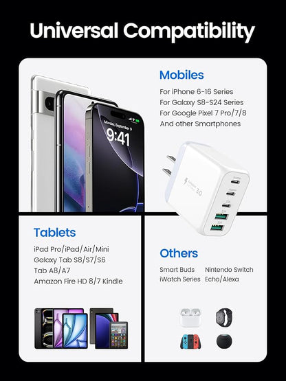 USB C Charger Block,EIZLXQ [2-Pack] Type C Charger Fast Charging,50W 5-Port USB Wall Chargers Multiport Type C Charging Block Cube for iPhone 16 15 14 13 12 11 Pro Max XS,iPad,Samsung&More-3C2A-White