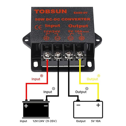 MGGi DC 12V 24V to 5V 10A 50W Voltage Reducer Converter Regulator, Step Down Converter Regulator Waterproof Power Supply Module Buck Transformer, Aluminum
