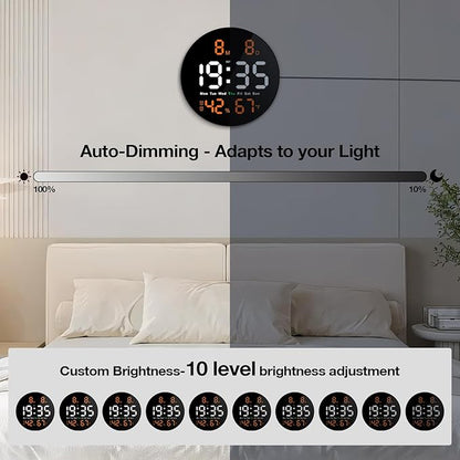 Brauthon Large Digital Clock for Classroom, Digital Classroom Clocks for Teachers, 10" Round LED Clock with Large Display，Date, Countdown Timer, Remote Control, Temperature, Electric (Orange)