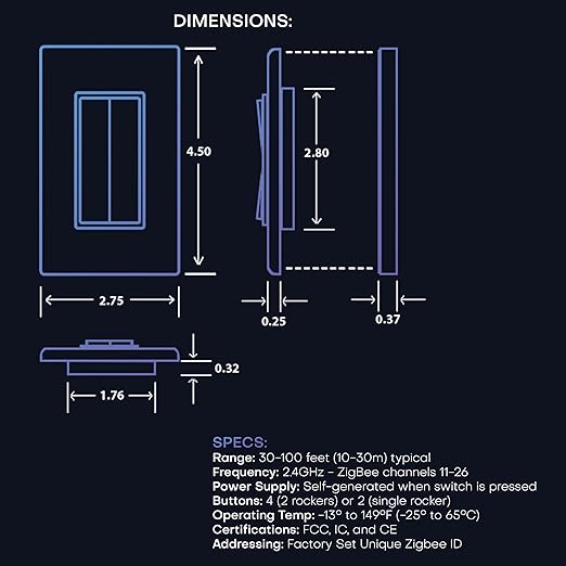 RunLessWire Click for Philips Hue – Battery-Free Wireless Smart Light Switch, 30ft Range – Works Natively with Philips Hue Bridge – Wall Mount Kinetic Switch - Decora Style, Light Almond