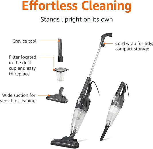 Amazon Basics 2-in-1 Corded Stick Vacuum Cleaner, Convertible to Handheld, Lightweight (3.9 LBS), with Washable Filter, Crevice Tools, 0.5L Dust Cup, 19.7-Ft Cord, 300W, Black