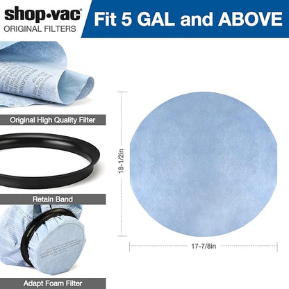 Shop-Vac 90107 Paper Disc Filter Reusable for Most Shop-Vac Wet/Dry Vacuum Cleaners 5 Gallon and Above, Replacement Parts #9010700, 9013700, 6 Pack