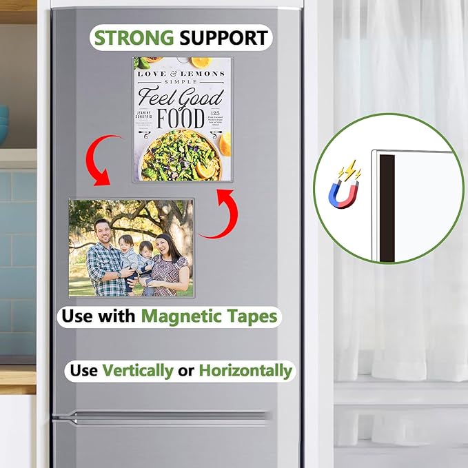 Mutualsign 20 Pcs Wall Sign Holder 8.5"x11" Magnetic Sign Holder, Rigid Print Protectors with Adhesive & Magnetic Tapes, Wall Mount Plastic Paper Holder for Office Store Home Window Display (Clear)
